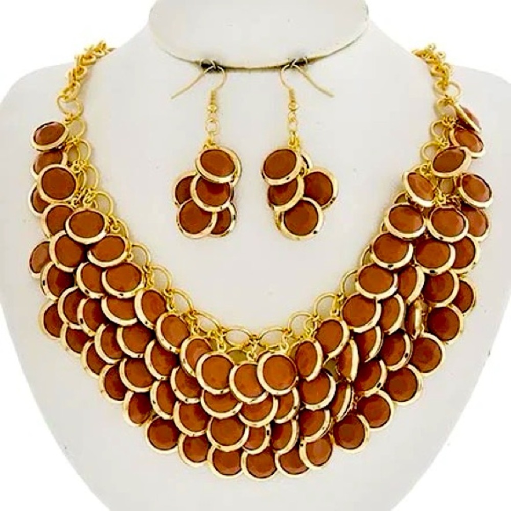 Brown and Gold Charm Statement Necklace